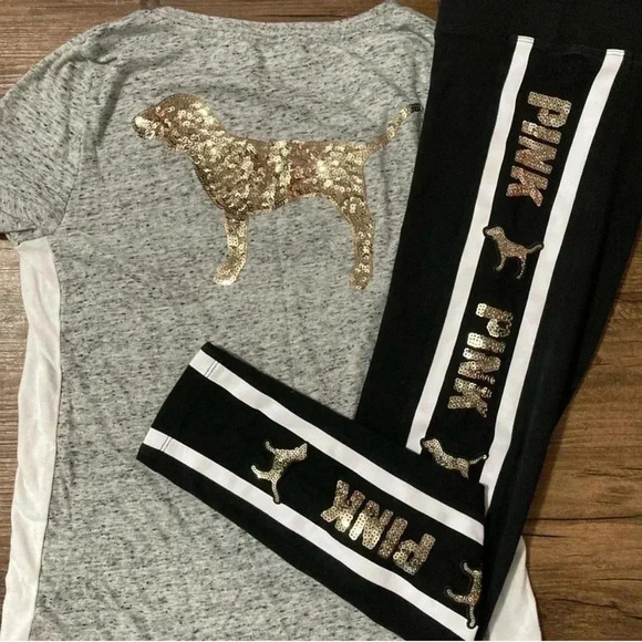 PINK VS BLING DOG TSHIRT / YOGA LEGGINGS
OUTFIT SET  S - Picture 1 of 10
